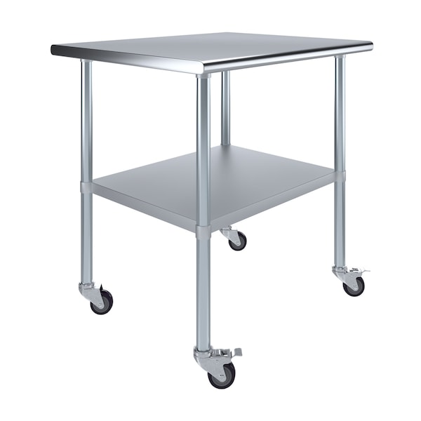 Amgood 30x36 Rolling Prep Table with Stainless Steel Top AMG WT3036
